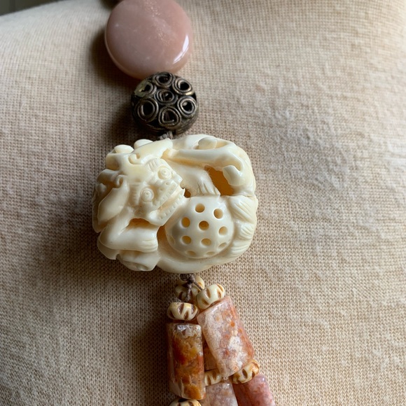 Sweet Olive Boho Multi Strand Bone, Mother of Pearl, Agate & Sunstone Necklace - Picture 8 of 8